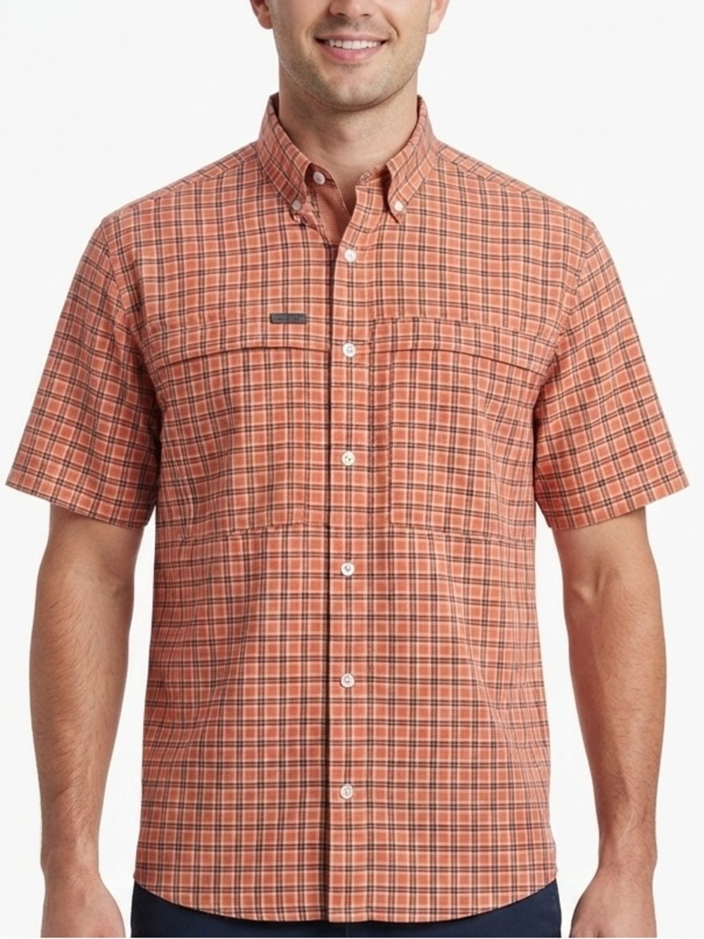 Panhandle Performance Fishing Shirt Mens XXL Orange Plaid Vented UV Outdoor